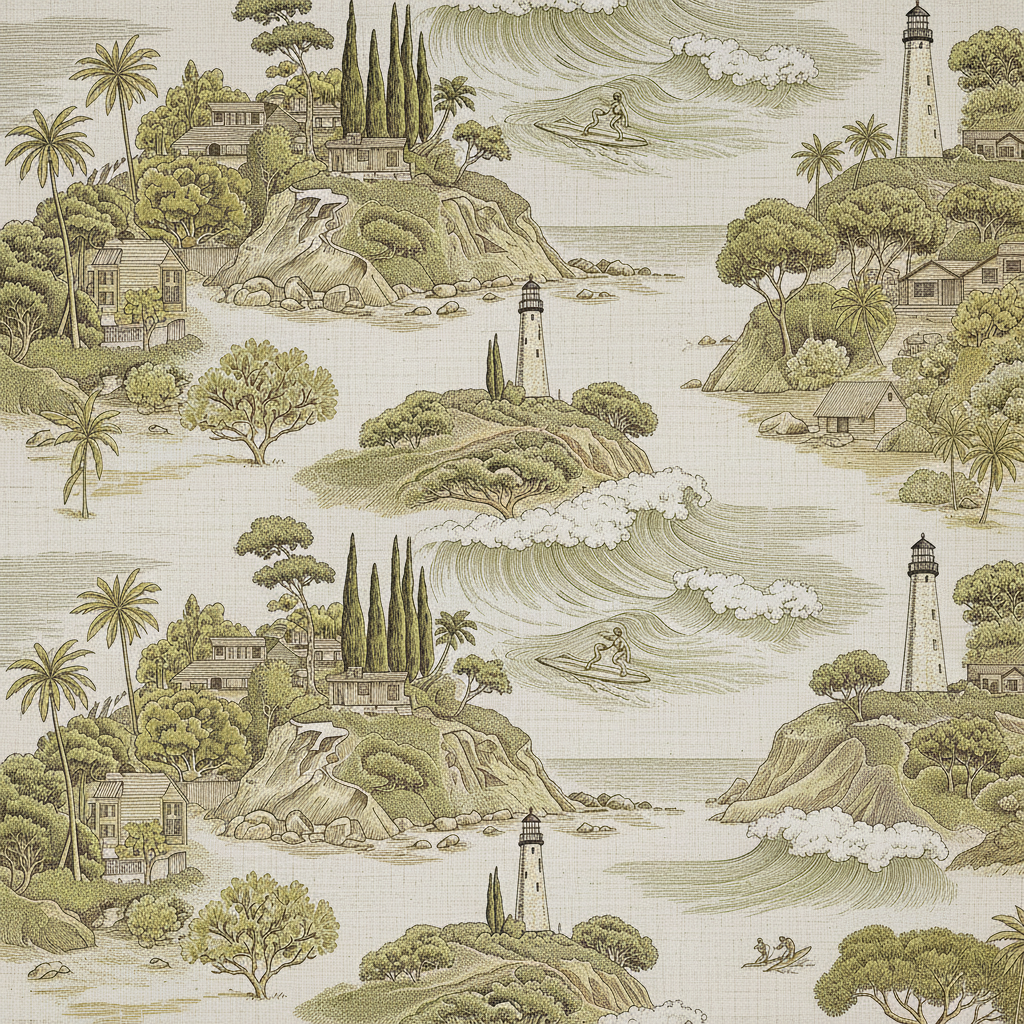 Malibu Coast Toile — Brass & Green