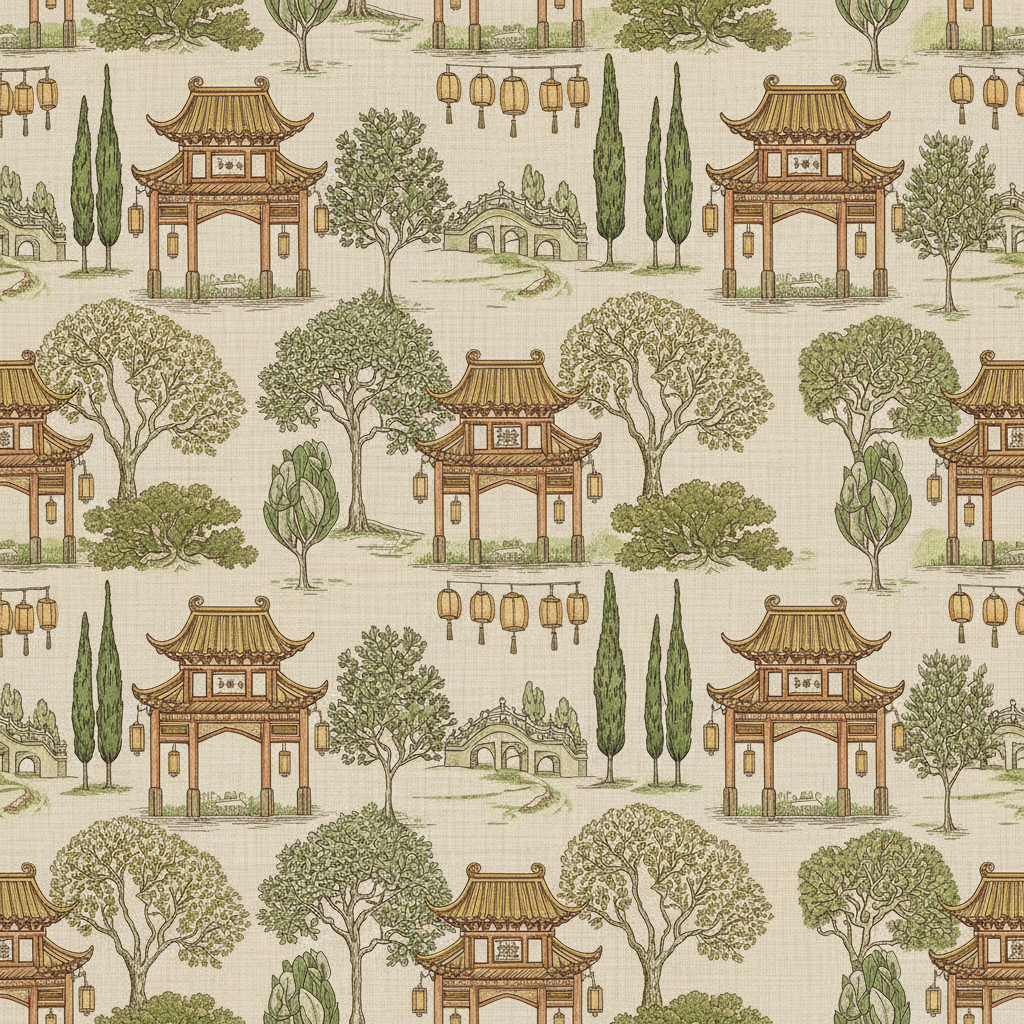 Chinatown Gate Toile — Brass & Green