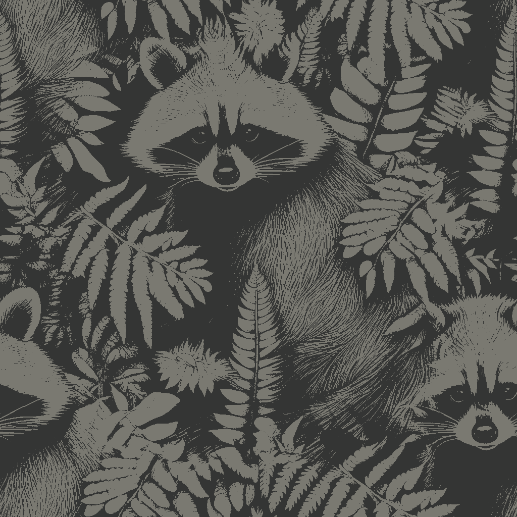 Raccoons Drift in Verdigris